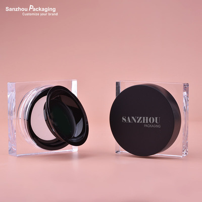 Glass-effect Plastic Loose Powder Square Jar with Round Flip Cap | G096